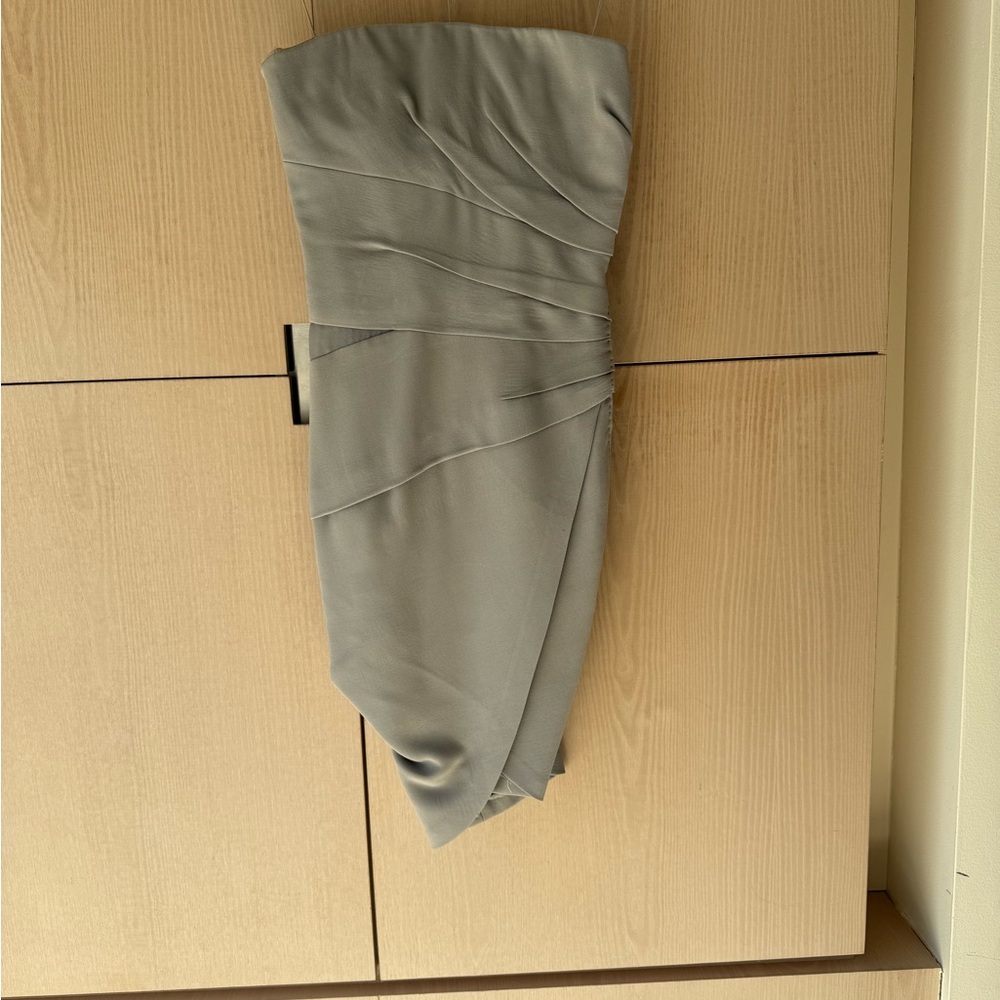 J. Mendel Strapless Silver-Gray Ruched Mini Dress